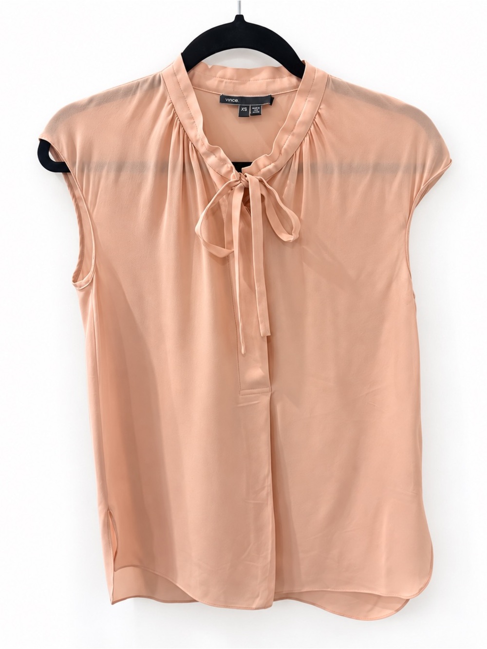 Vince Blush Pink 100% Silk Tie-Neck Cap Sleeve Blouse - Size XS